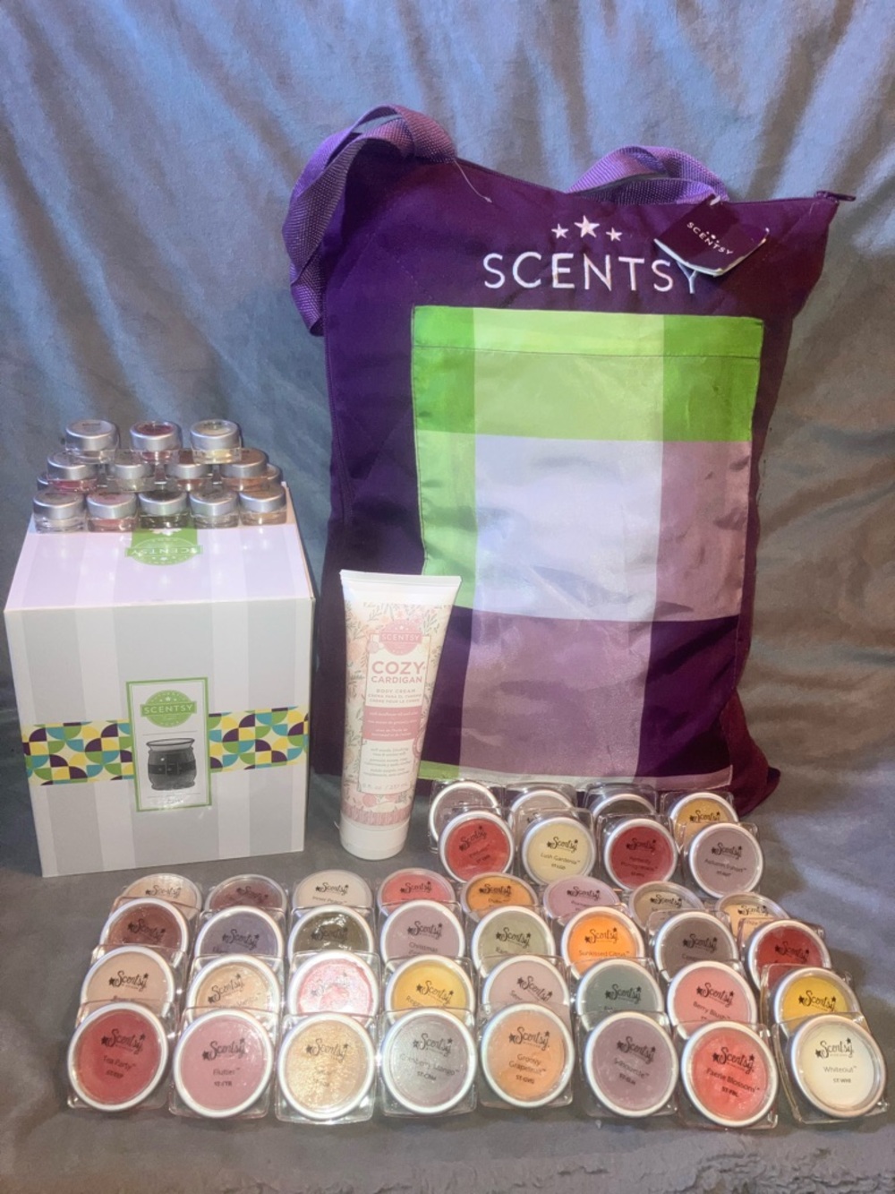Scentsy Bundle NWT Wax Melts, Body Cream, Tote Blanket & Warmer